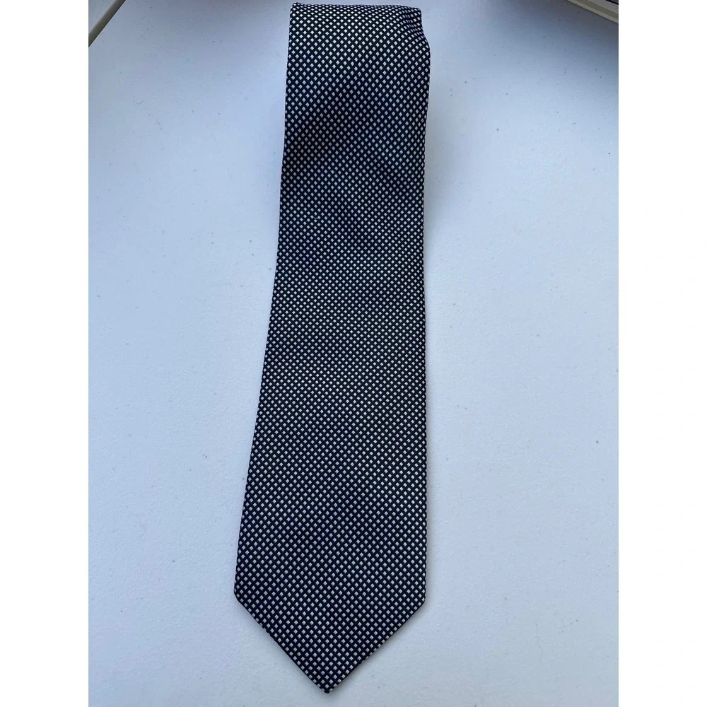 Lanvin Paris Mens Silk Tie Black White Micro Check Italy Design Geometric 59